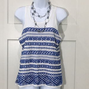 J. Crew white with blue embroidered tank top